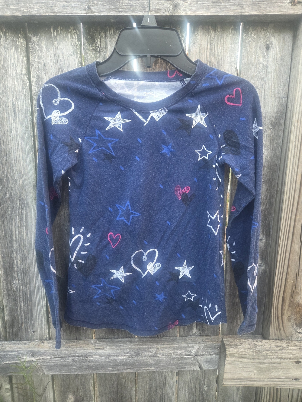 Justice Navy Long Sleeve Tee with Stars & Hearts